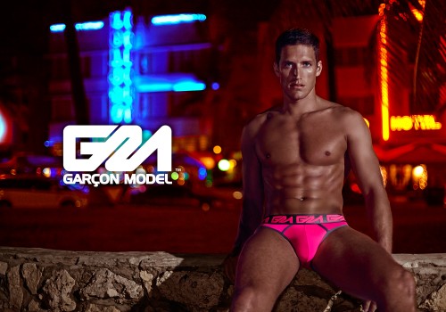 Garcon Model underwear - Briefs---Pink-&-Grey---Neon-Strip-South-Beach-HIGH-RES-WEB
