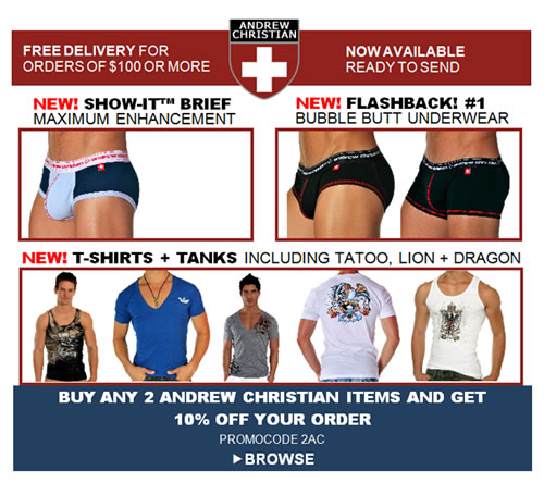 Below the Belt - New! Andrew Christian Flashback, Show-it Briefs, T-shirts + more Random Boxes