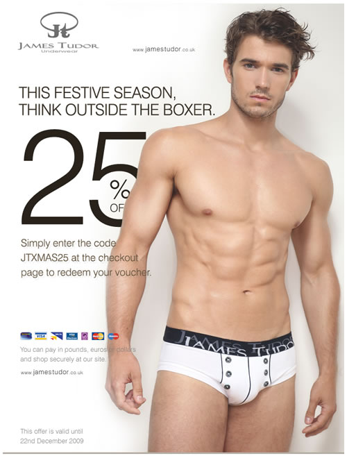James Tudor give you 25% off their exclusive men`s underwear