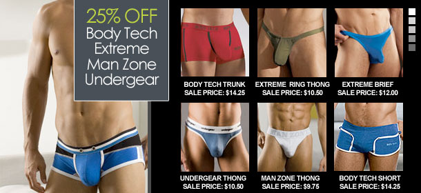 NuWear has 25% off Body Tech, Extreme, Man Zone and UnderGear